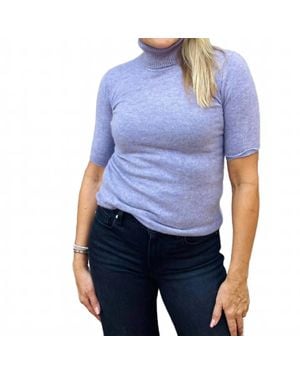 Pure Amici Elbow Sleeve Turtleneck Blouse - Blue