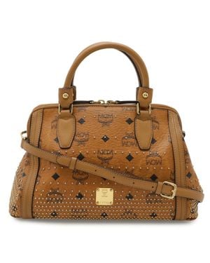 MCM Logo Handbag Mini Boston 2Way Pvc Leather - Brown