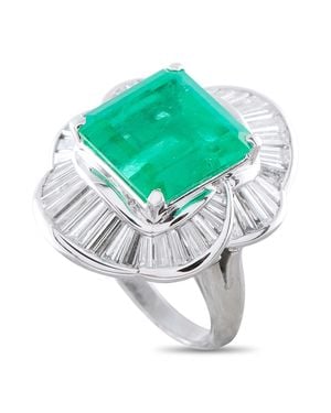 LB Exclusive Platinum 2.70Ct Diamond And Emerald Ballerina Ring Mf07-100526 - Green