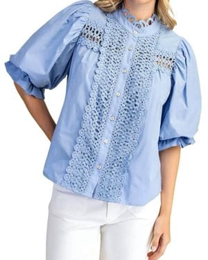 Gigio Trim Detail Button Down Blouse - Blue