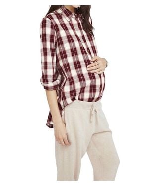 HATCH Flannel Plaid Button Down Maternity Shirt - Pink