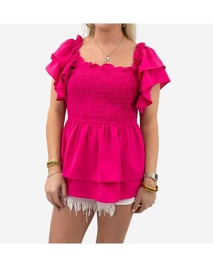 Bibi Layered Ruffle Sleeve Smocked Top - Pink