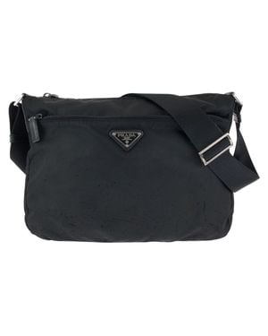 Prada Nylon Tessuto Triangle Logo Shoulder Bag - Black