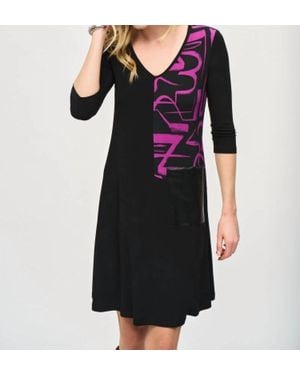 Joseph Ribkoff Colorblock 3/4 Sleeve Trapeze Dress - Black