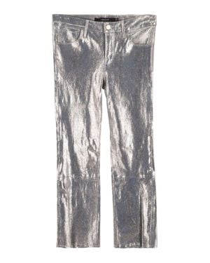 J Brand Snake-Effect Leather Cropped Pants - Gray