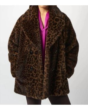 Joseph Ribkoff Leopard Print Faux Fur Long Sleeve Coat - Brown