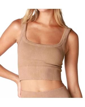 Nikibiki Wash Ribbed Cropped Top - Brown