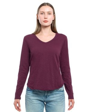 Wilt Long Sleeve V-Neck W/ Raw Hem Shirttail - Purple