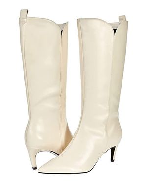 Ted Baker Seydi Boots Cream Leather Kitten Heel Mid-Calf Jobb1247 - Natural