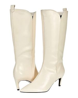 Ted Baker Seydi Boots Cream Leather Kitten Heel Mid-Calf Jobb1247 - Natural