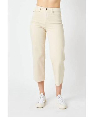 Judy Blue High Waist Garment Dyed Crop Wide Leg Jeans - Natural