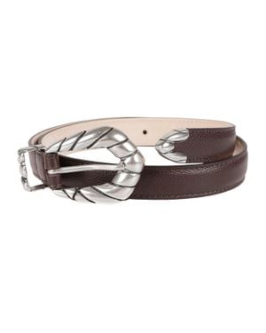 IRO Textured Dark Leather Slim Belt With Twisted Rope Buckle - White