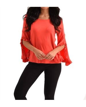 French Kyss Marie Ruffle Sleeve Scoop Top - Red
