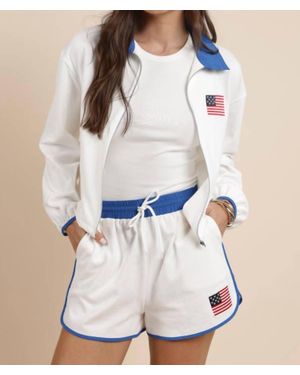 Sadie & Sage Patriotic Flag Embroidery Zip Up Jacket - White