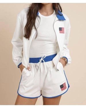 Sadie & Sage Patriotic Flag Embroidery Zip Up Jacket - White