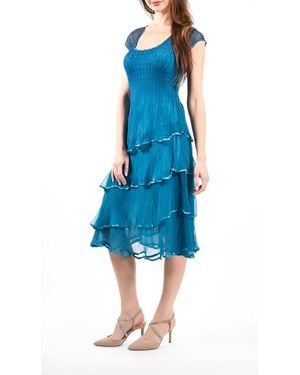 Komarov Beaded Peacock Ombré Dress - Blue