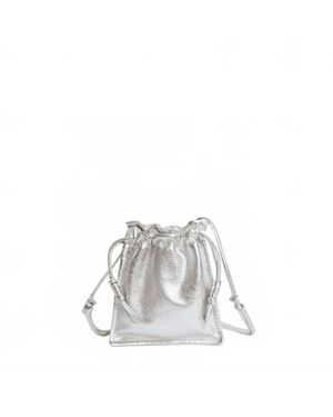 LEMIZ Mini Bowie Drawstring Crossbody Leather Bag - White