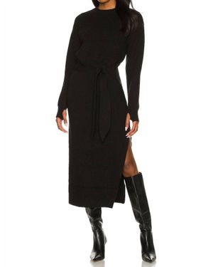 LPA Long Sleeve Ribbed Midi Dress - Black