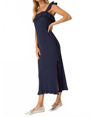 DELUC Mona Ruffle Sleeve Rib Dress - Blue