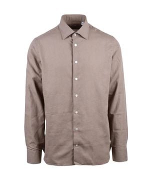 Borriello Taupe Cotton Linen Shirt - Brown