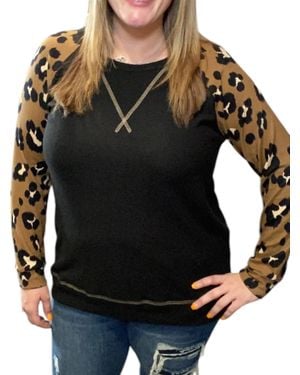 Honeyme Fleece Animal Print Long Sleeve Tee - Black