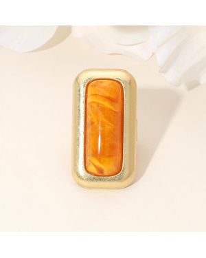 Fashnzfab Bold Rectangular Natural Stone Stretch Ring - Orange