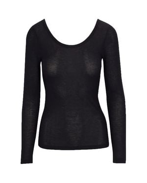 7 For All Mankind Ribbed Modal Pullover Top - Black