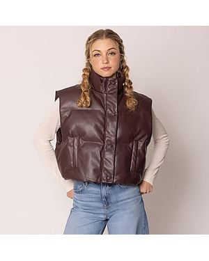 TRUEDAMES Faux Leather Padded Vest - Brown