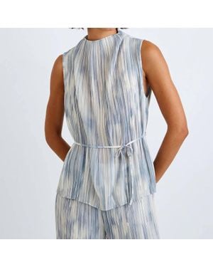 Bella Dahl Mock Neck Top With Tie Belt - Blue