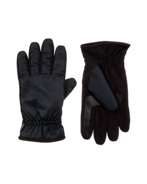 Isotoner Nylon & Fleece Gloves With Gathered Wrist - Black
