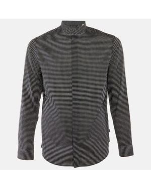 Armani Collezioni Midnight Dotted Cotton Mandarin Collar Shirt - Gray