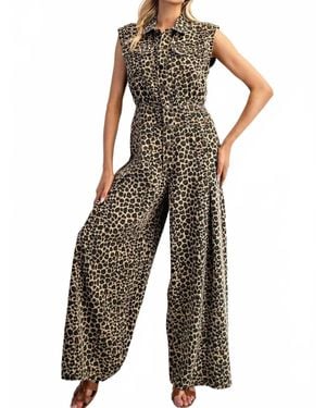 Eesome Print Sleeveless Jumpsuit - Brown