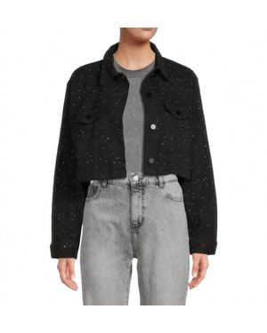 Vintage Havana Rhinestone Denim Crop Jacket - Black