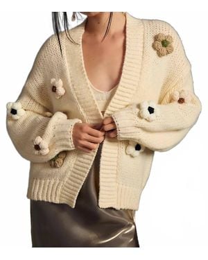 Aaron & Amber 3D Chunky Flower Cardigan - Metallic