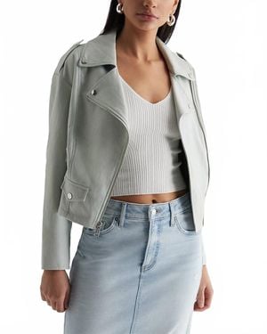 Express Faux Leather Cropped Moto Jacket - Gray