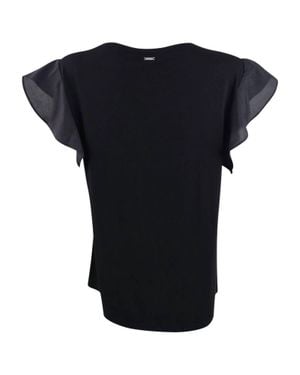 DKNY Mixed-Media Ruffle-Sleeve Top - Black