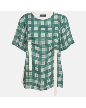 JOSEPH Checkered Cotton & Silk Buckle Detail Top - Green