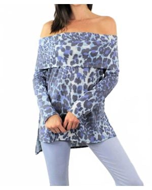 Moa Moa Long Sleeve Off Shoulder Tunic Top - Blue