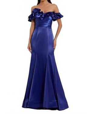 Mac Duggal Off-Shoulder Sweetheart Mermaid Satin Floral Gown - Blue