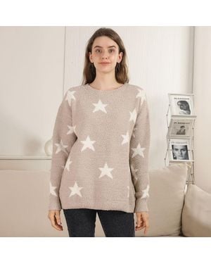 TRUEDAMES Star Pattern Crew Neck Sweater - Natural