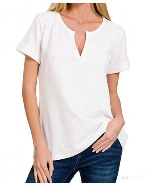 Zenana Melange Baby Waffle Shirt - White