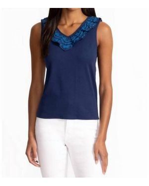 Johnny Was Daria Mixed Media Flutter Tank - Blue