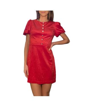TCEC Velvet Front Faux Button Down Dress - Red