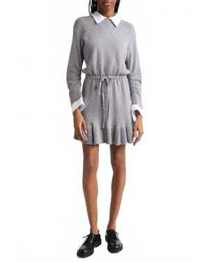 Cinq À Sept Kiana Pearl Necklace Long Sleeve Sweater Dress - Gray