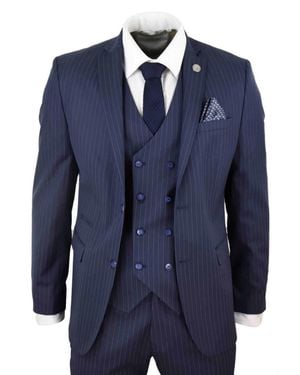 Oliver Tweed 3 Piece Pinstripe Retro Suit - Blue