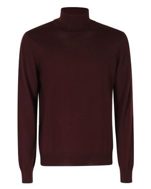 Tagliatore Burgundy Miles High-Neck Knit Wool Sweater - Red