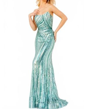 Jovani Strapless Geometric Sequined Dress - Blue