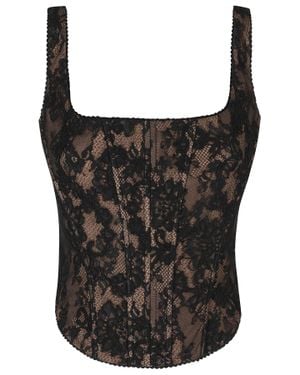 Self-Portrait Fitted Intricate Lace Overlay Corset Top - Black