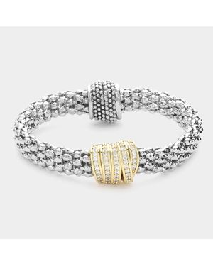 Fashnzfab 14K Plated Cz Stone Paved Charm Pointed Mesh Metal Magnetic Bracelet - Metallic