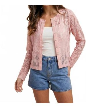 Anniewear Floral Jacquard Lace Button-Down Top - Blue